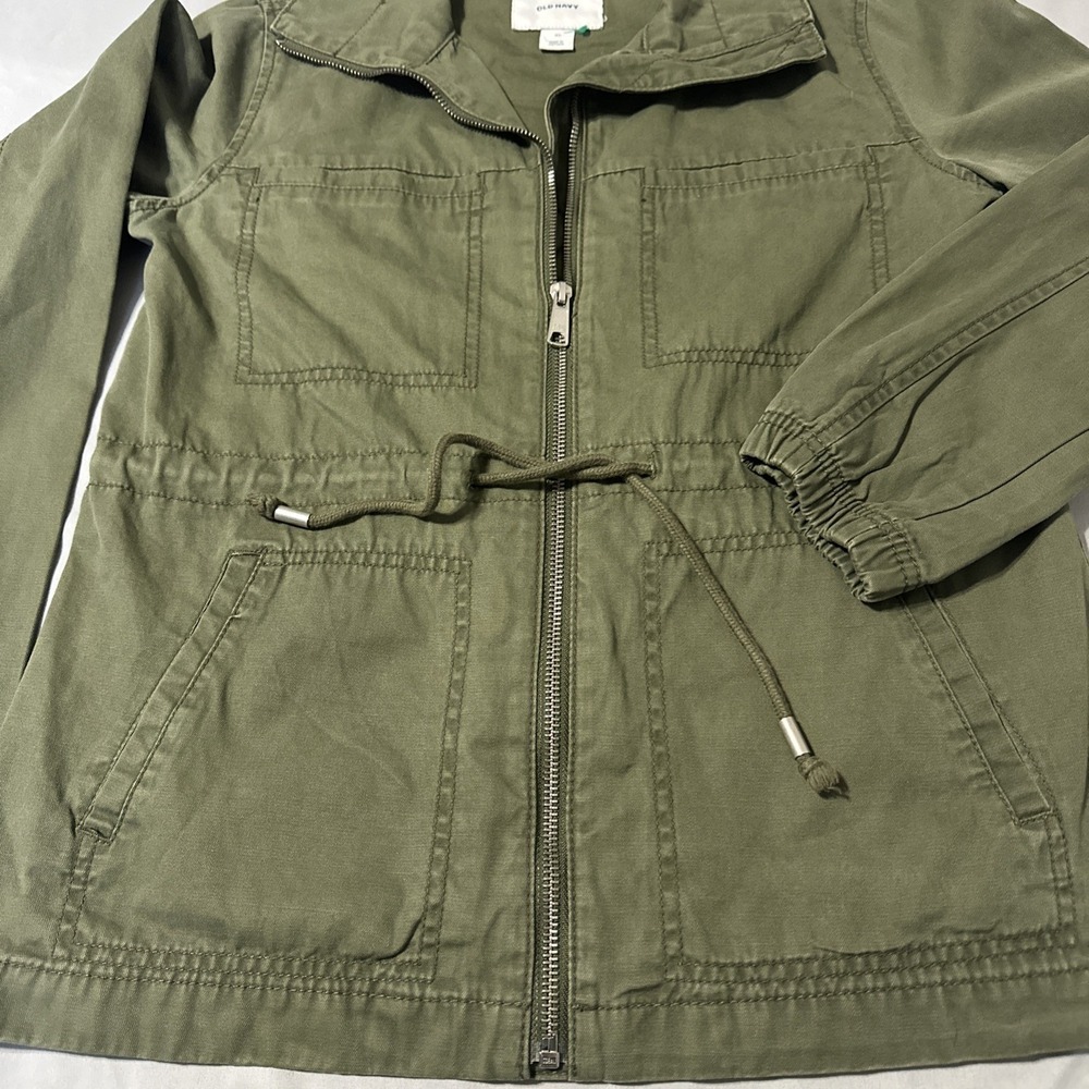 Old Navy Army Green Full Zip Adjustable Tie Waist Lightweight Military Jacket XS